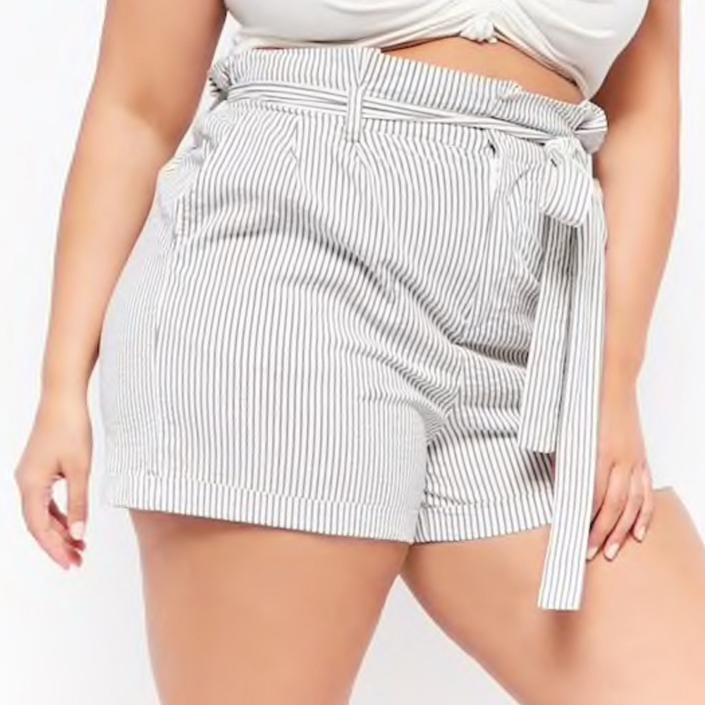 Plus Size Pinstriped Paperbag Shorts